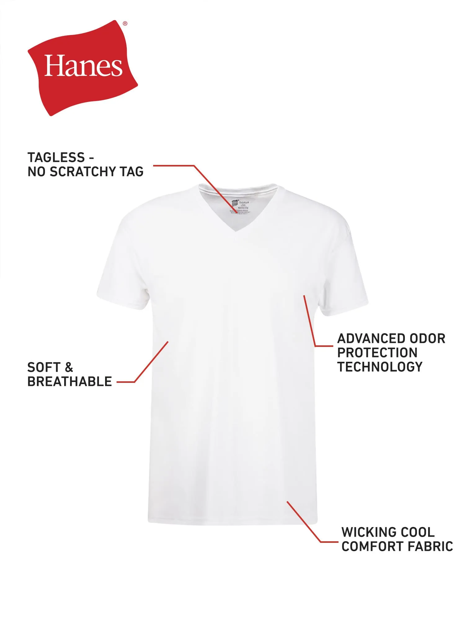 6 Pack Hanes Men's Moisture-Wicking V-Neck Tee Undershirts