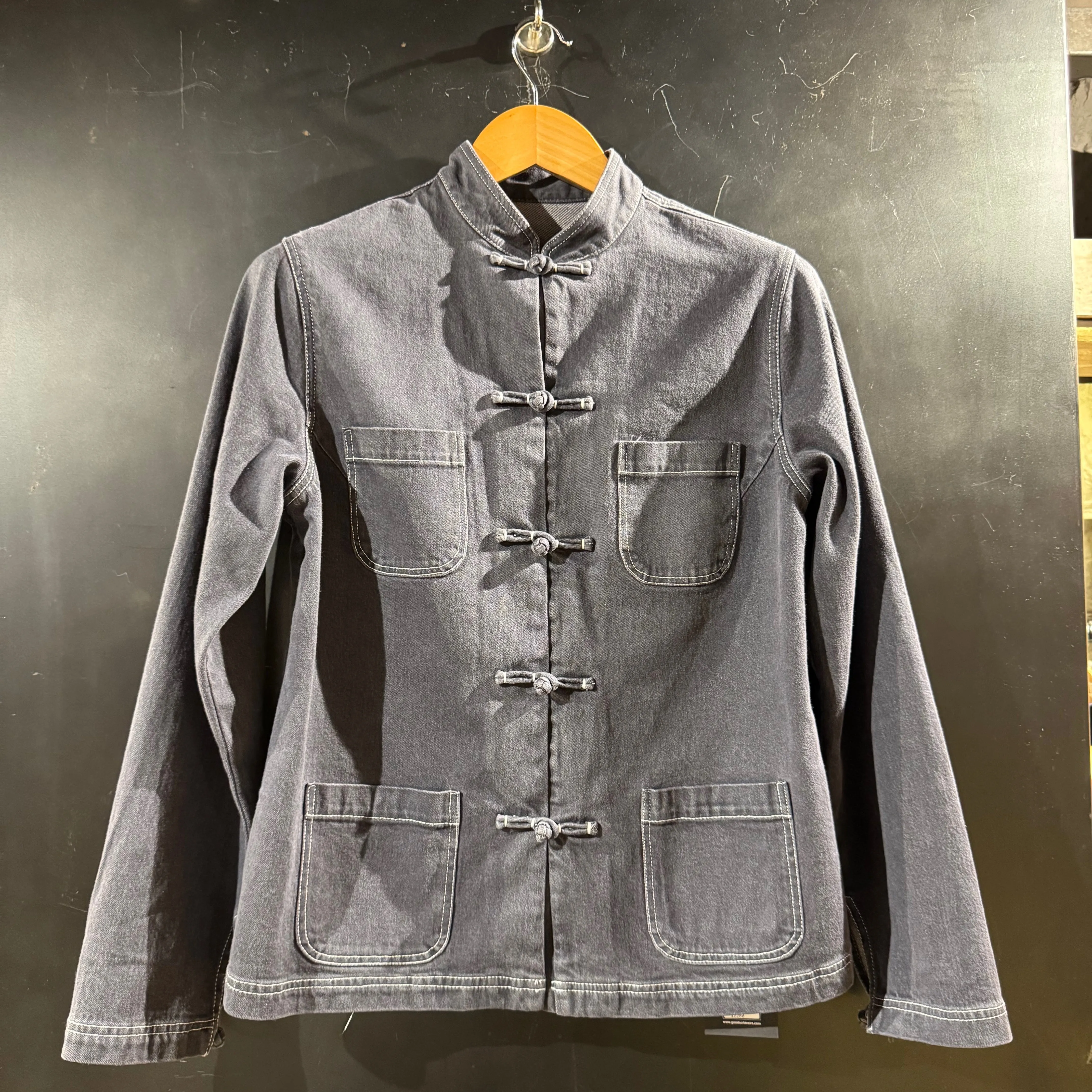 Denim Jacket Knot Button with 4 Pockets, Black