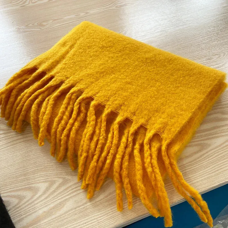 Soft Mohair Women Fashion Simple Thick Warm Braid Tassel Long Muffler Scarf