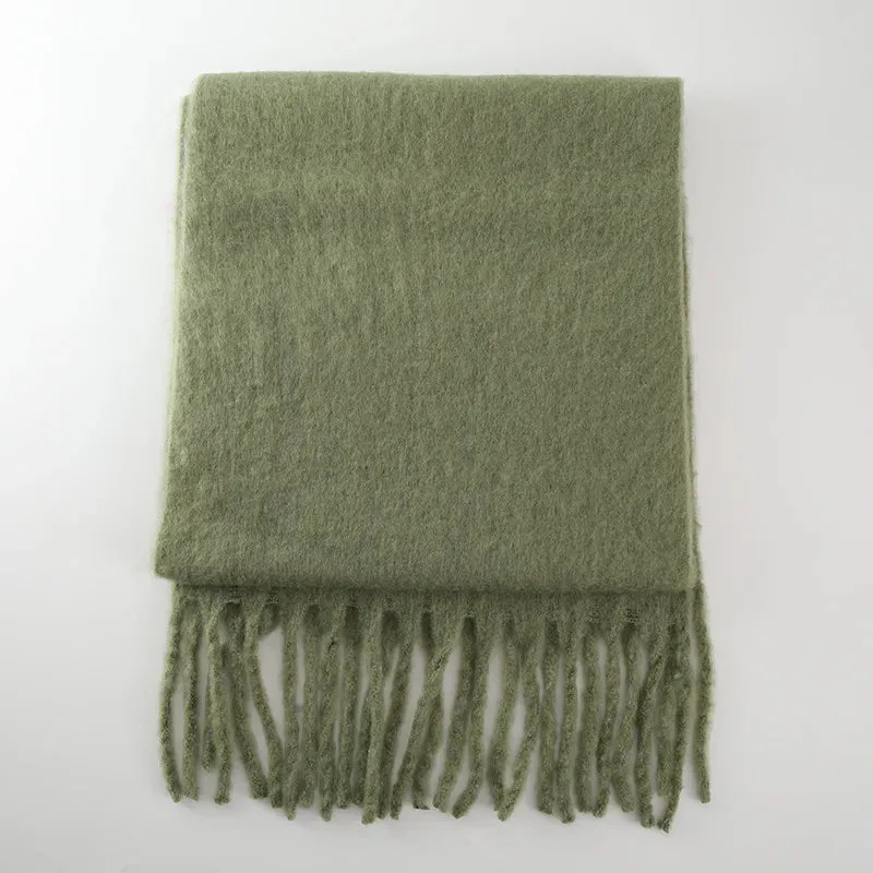 Soft Mohair Women Fashion Simple Thick Warm Braid Tassel Long Muffler Scarf